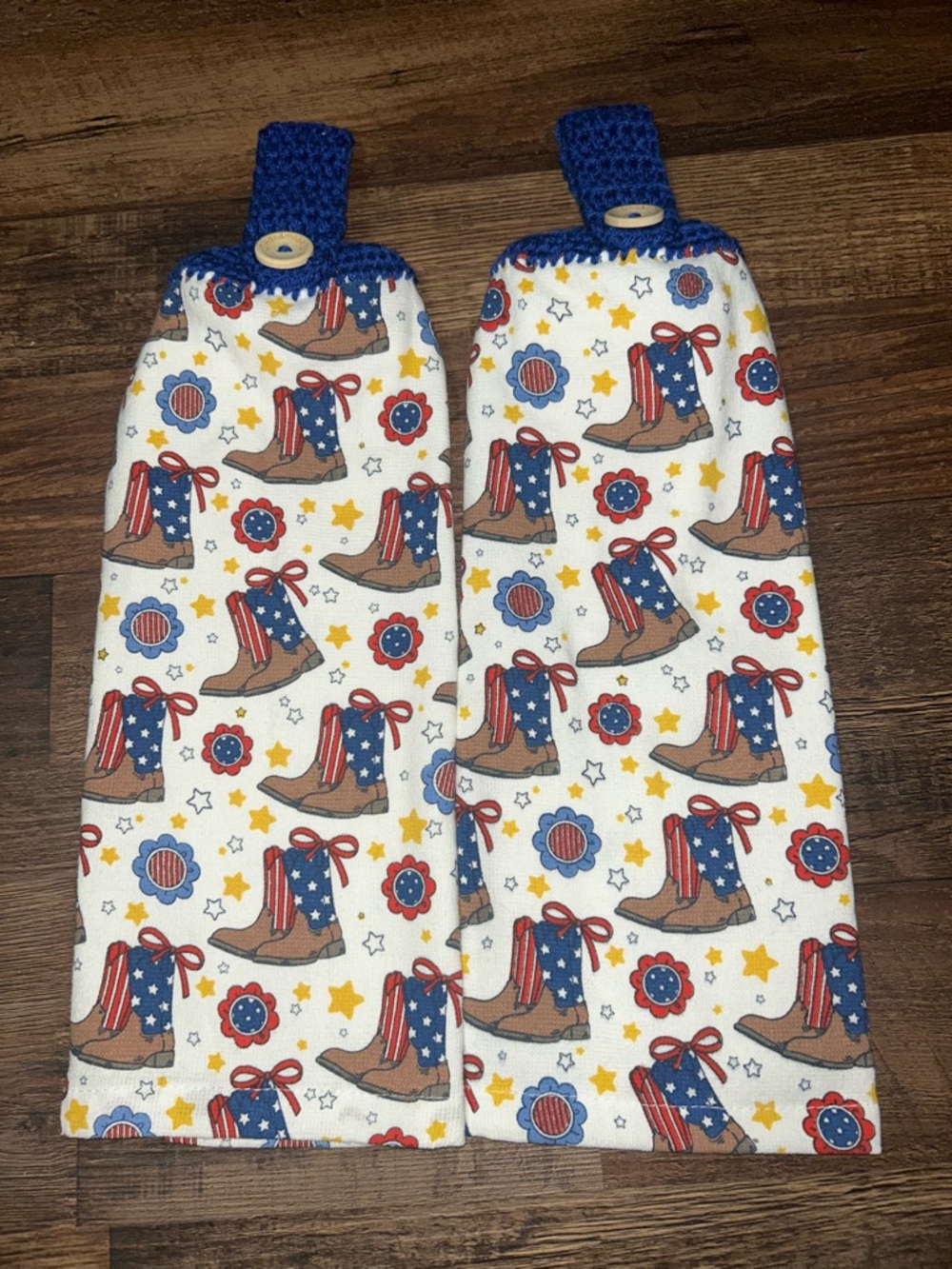 Patriotic Cowboy Boots 4th of July Hanging Kitchen Towel Set